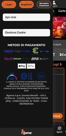 bgame metodi di pagamento